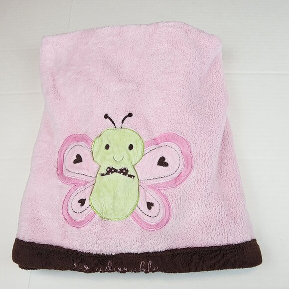 Just One You by Carter's pink baby blanket Butterfly So Adorable brown trim - Picture 1 of 6